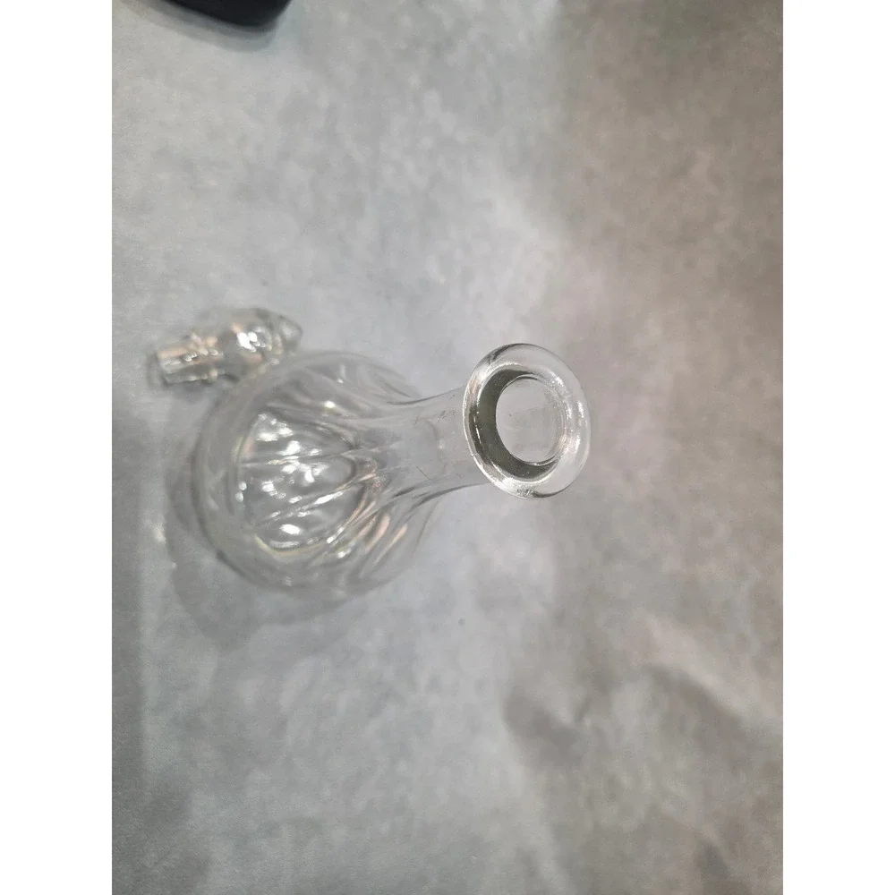 Vintage Clear Glass Decanter with Stopper Frosted Floral Etched Ribbed 10.5 Inch